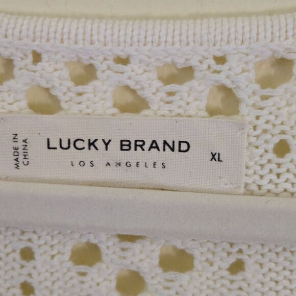 Lucky Brand NWT Open Stitch Peplum Long Sleeve Sweater Cream Size XL - Picture 9 of 11